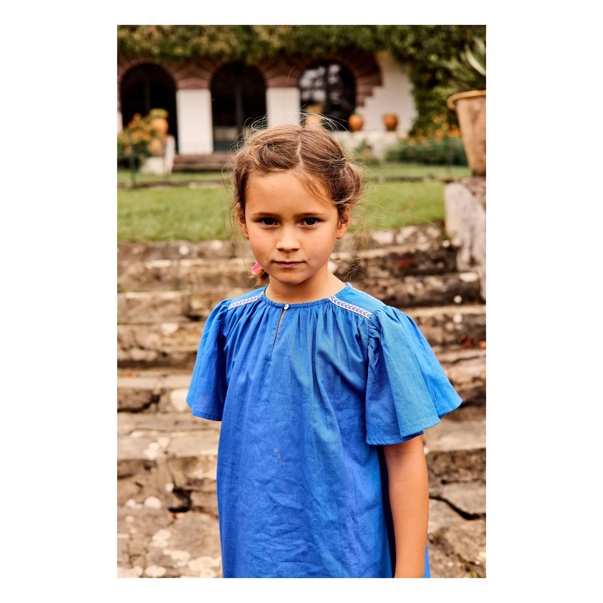 Robe Volants Voile Coton Bio | Bleu azur- Image produit n°2