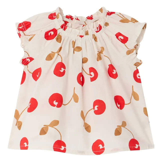Blouse Grace Cerises Coton Bio | Ecru