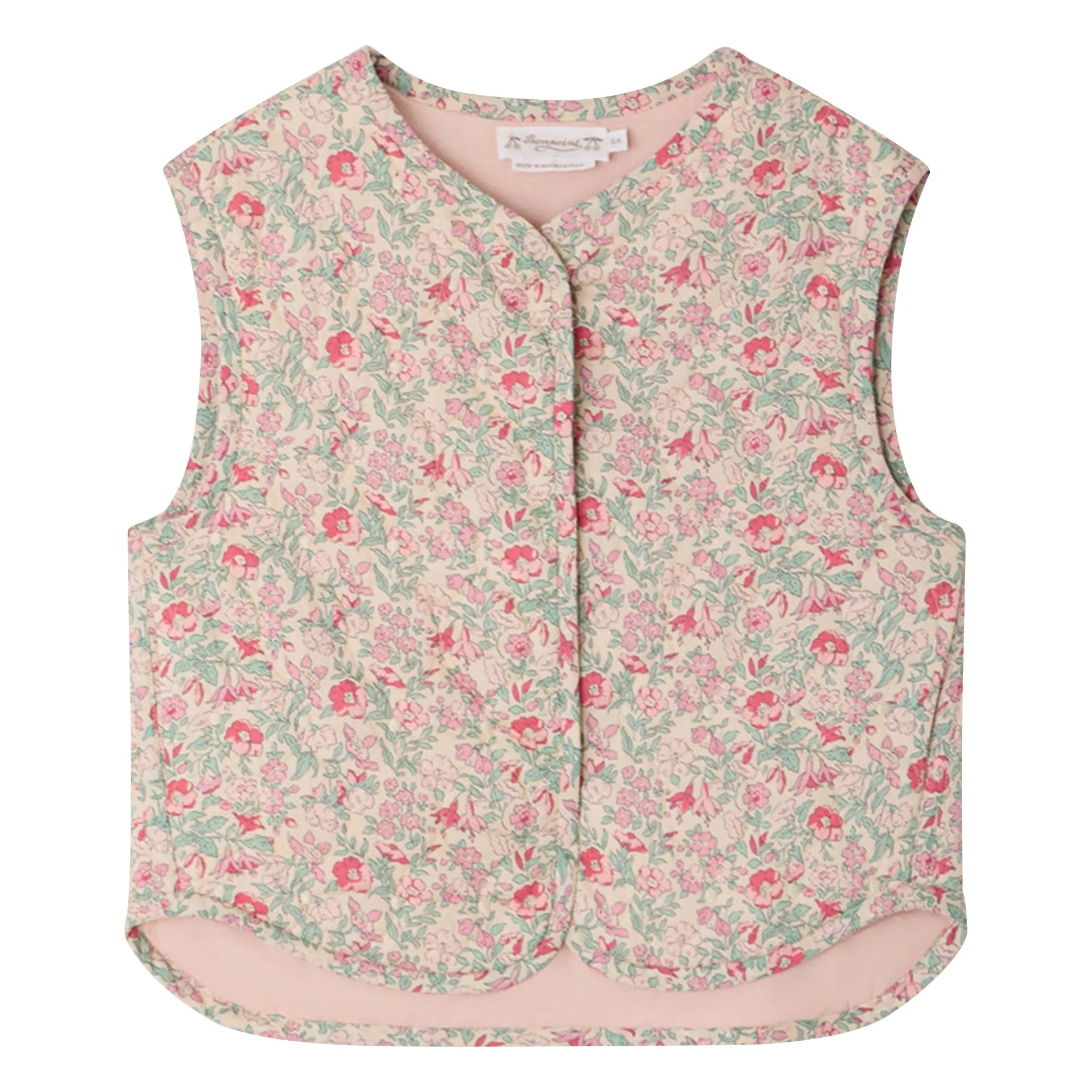 Bonpoint Girls Pink Elbie Fleurie Organic Cotton Sleeveless Quilted Jacket