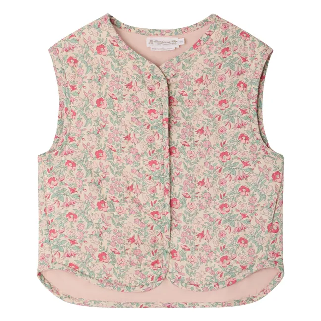 Veste Sans Manches Matelassée Elbie Fleurie Coton Bio | Rose