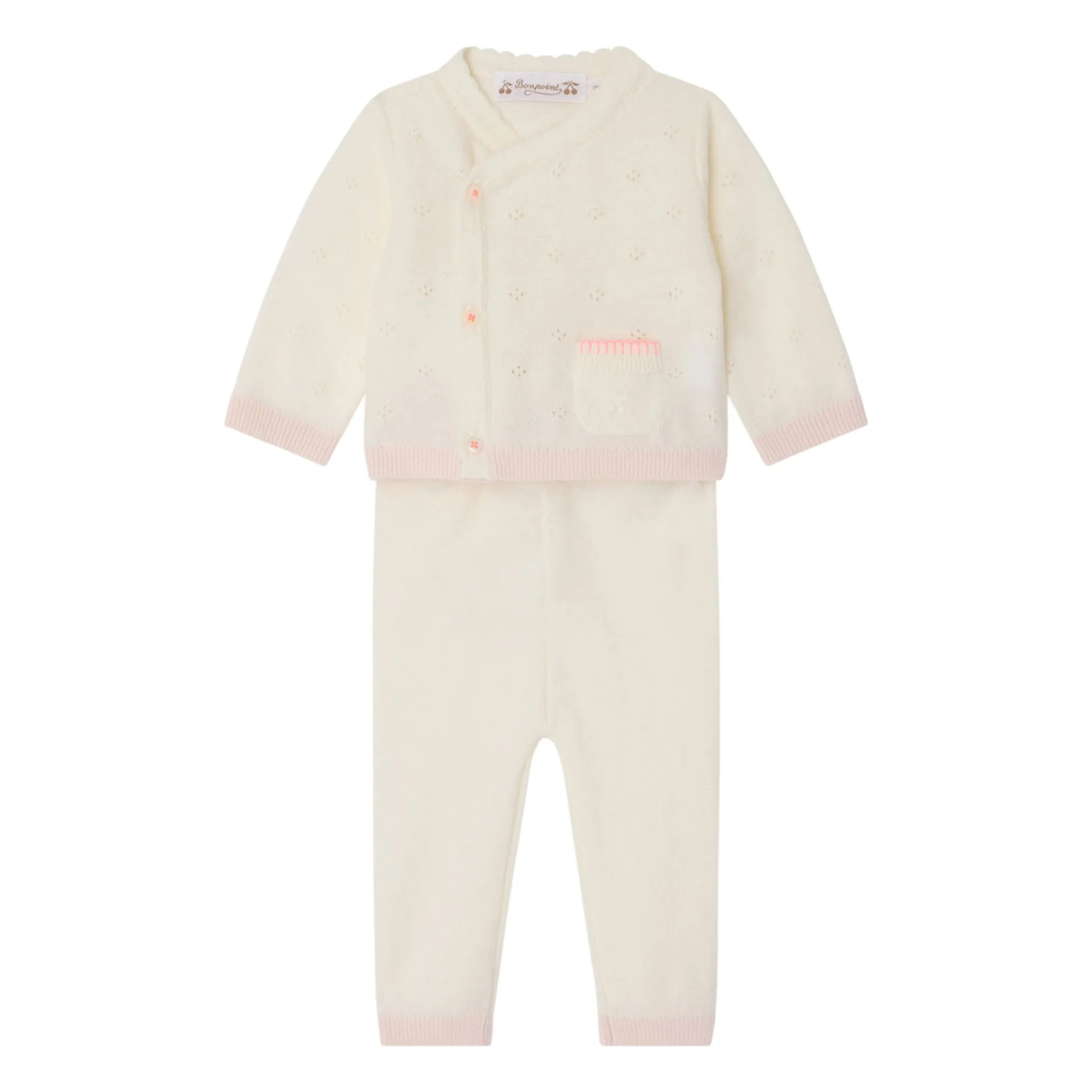 Bonpoint White Laurina Laine Cardigan And Legging Set