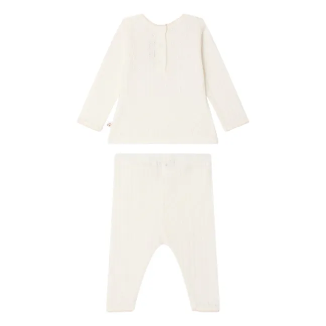 Conjunto de camiseta y legging de algodón orgánico Leandra Pointelle | Blanco