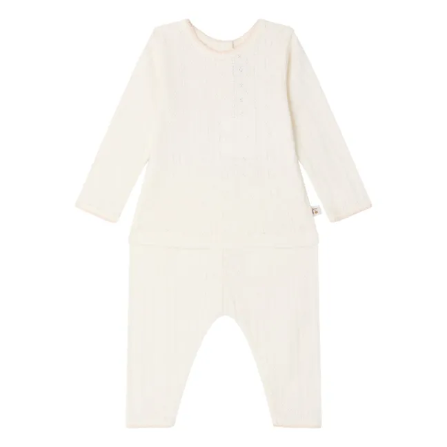 Conjunto de camiseta y legging de algodón orgánico Leandra Pointelle | Blanco