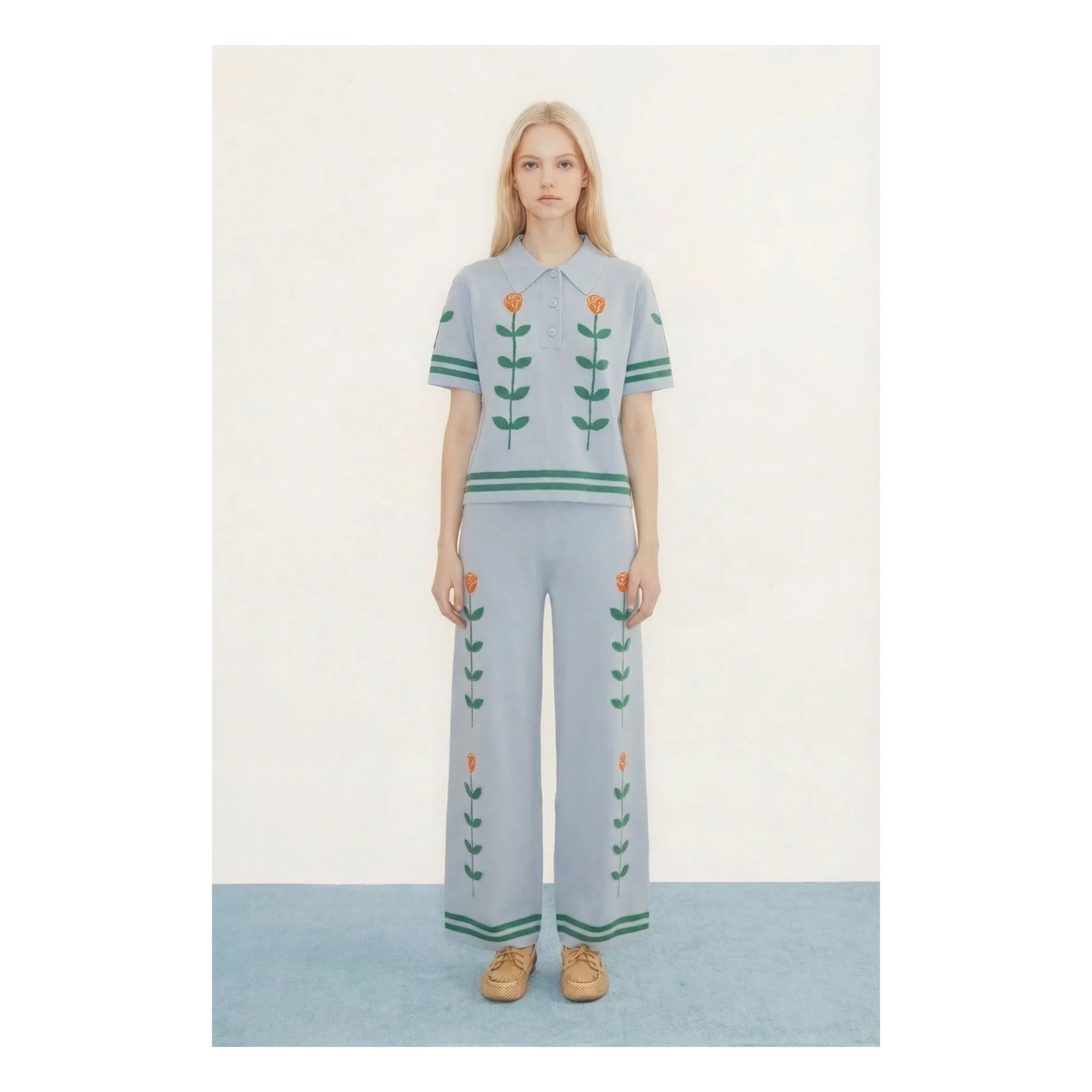 Polo Chloé Roses Coton | Bleu- Image produit n°1