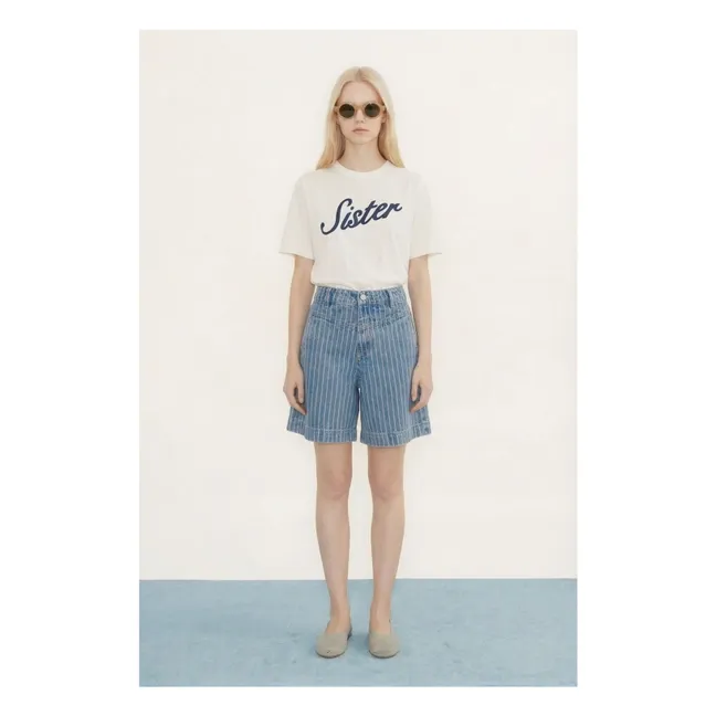 Cotton Stripe Shorts | Denim blue