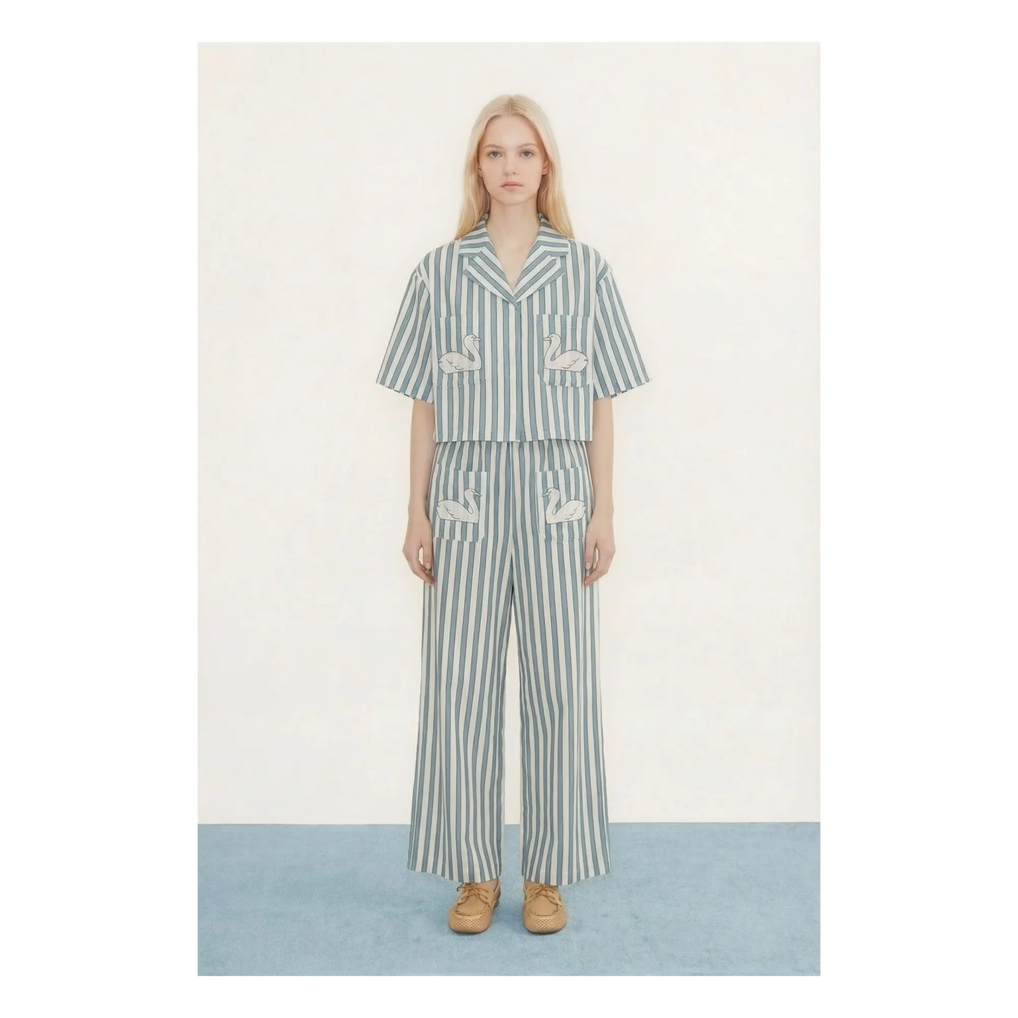 The Tiny Big Sister Blue Linen And Cotton Swan Shirt