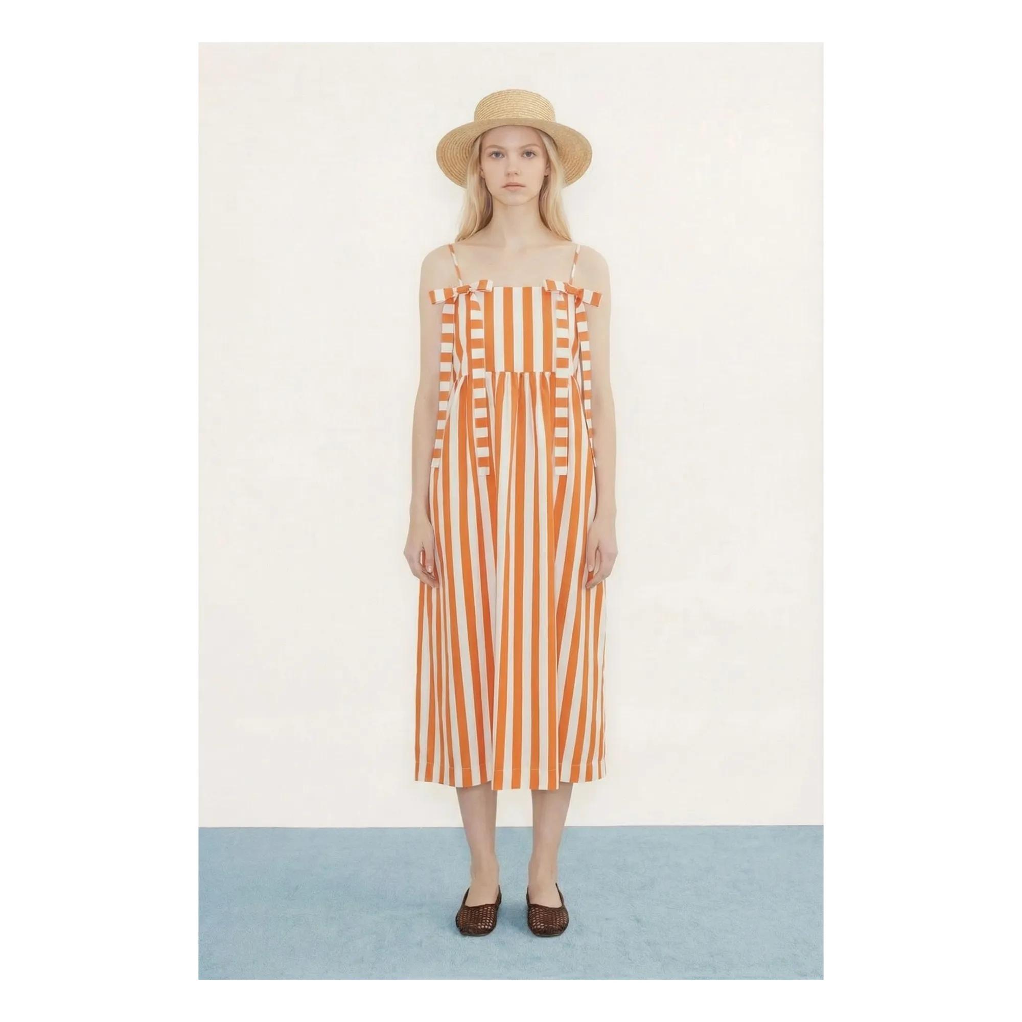 The Tiny Big Sister Red Linen And Cotton Striped Dress