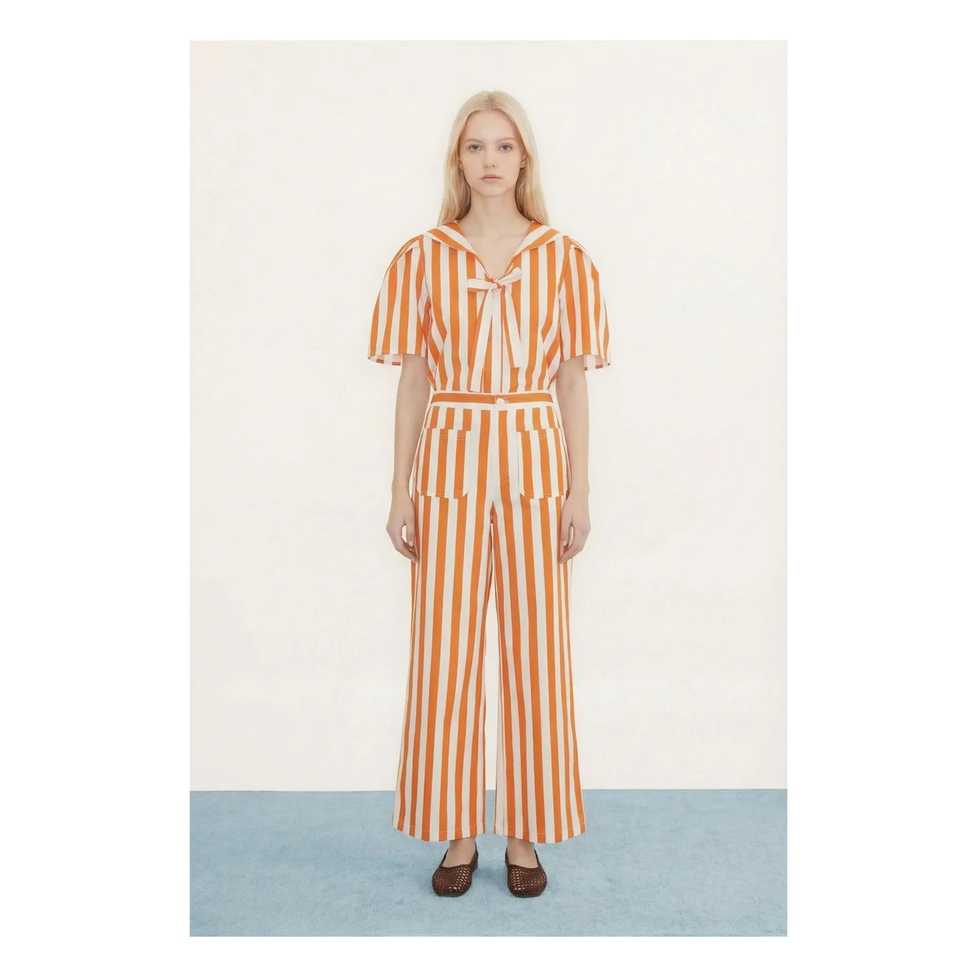 The Tiny Big Sister Red Sailor Stripes Linen And Cotton Blouse