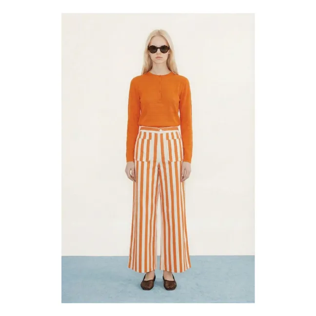 Pantalon Rayures Lin et Coton | Rouge