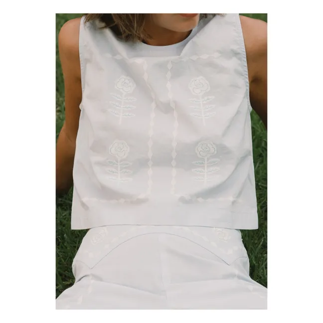 Blouse Brodée Lin et Coton | Bleu