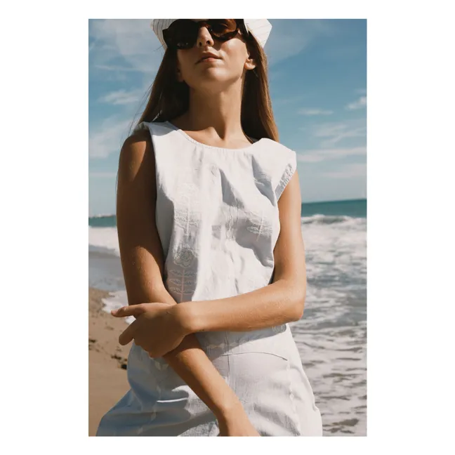 Blouse Brodée Lin et Coton | Bleu