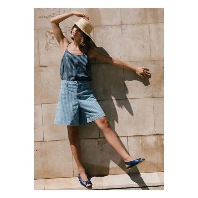 Cotton Stripe Shorts | Denim blue