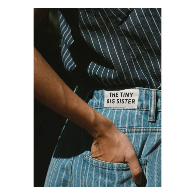 Cotton Stripe Shorts | Denim blue