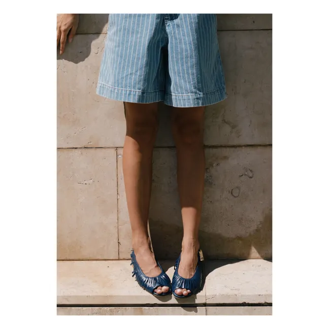 Cotton Stripe Shorts | Denim blue