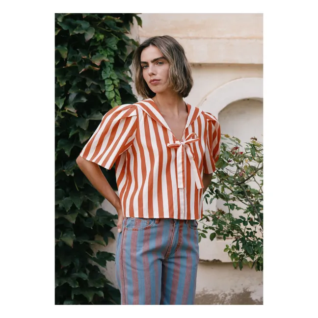 Blouse Rayures Sailor Lin et Coton  | Rouge