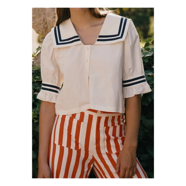 Pantalon Rayures Lin et Coton | Rouge