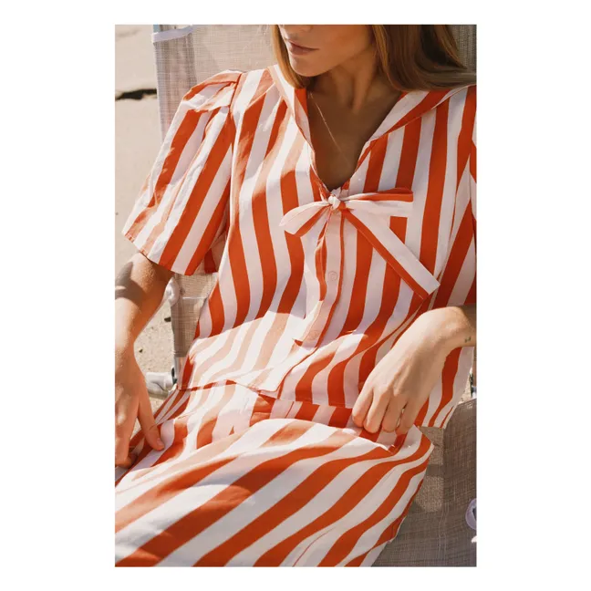 Blouse Rayures Sailor Lin et Coton  | Rouge