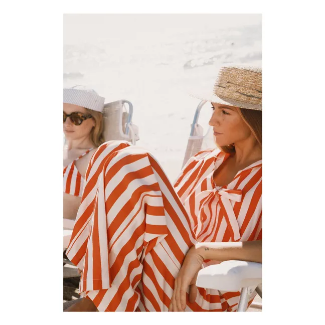 Pantalon Rayures Lin et Coton | Rouge