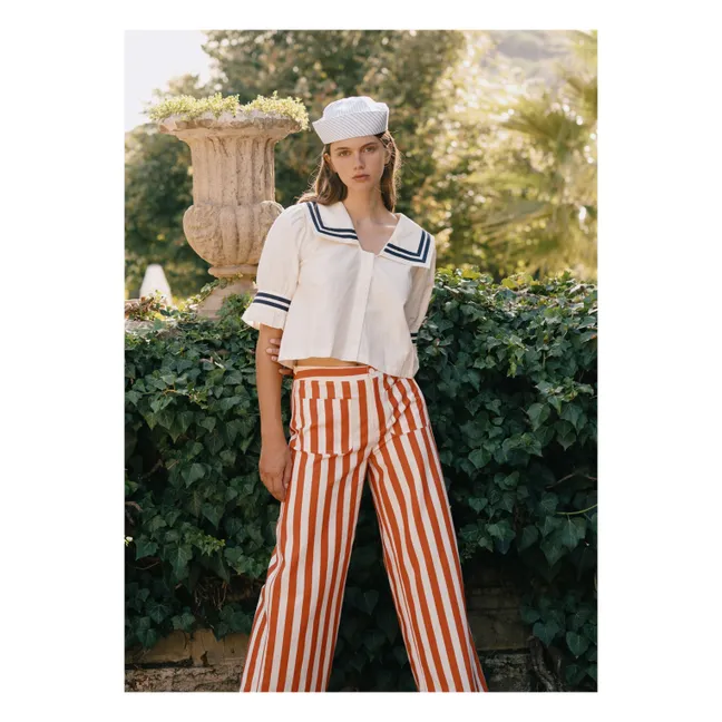 Pantalon Rayures Lin et Coton | Rouge