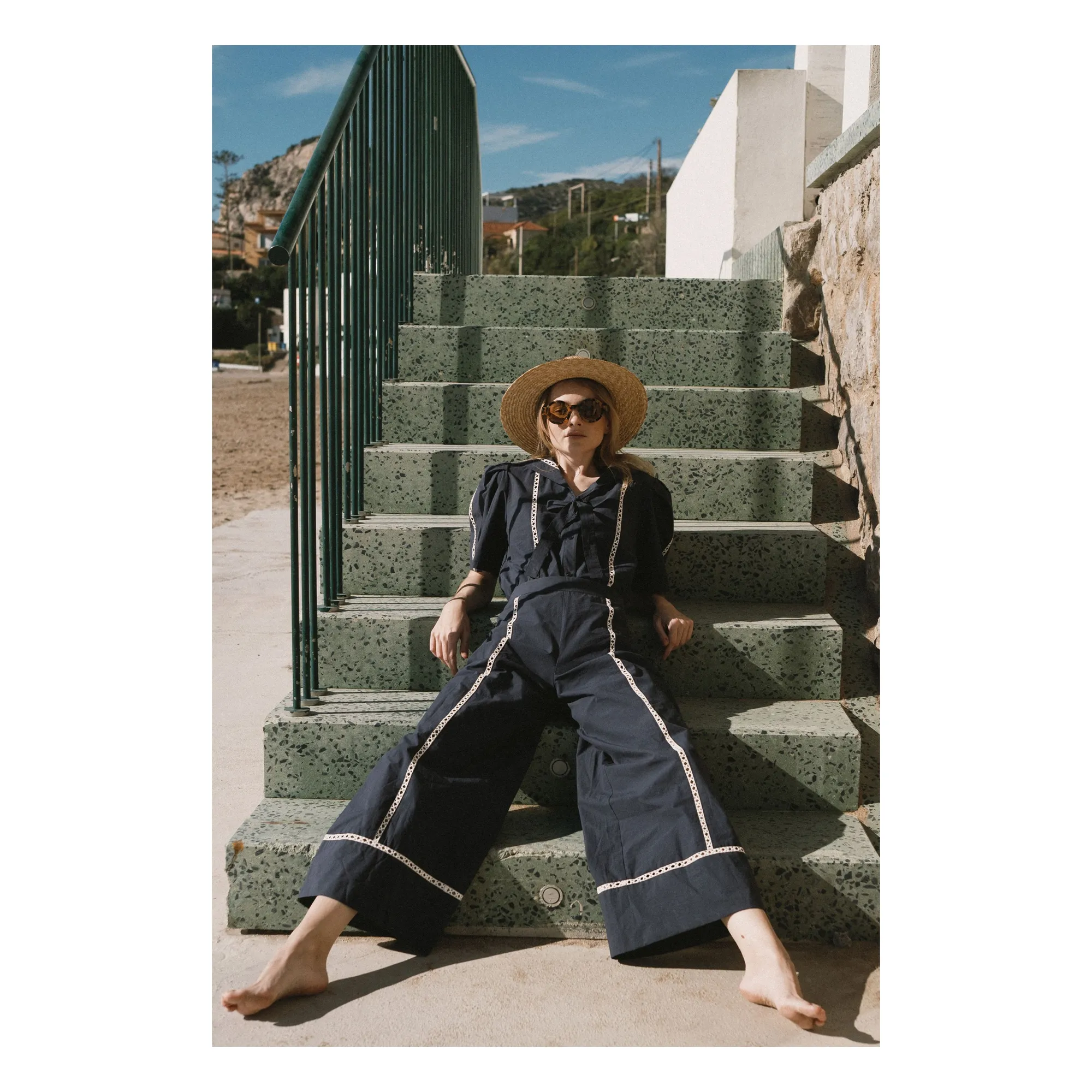 Pantalon Wide Coton | Bleu marine- Image produit n°3