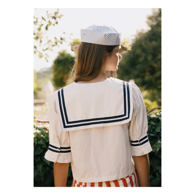 Blusa con volantes de lino y algodón | Blanco Roto