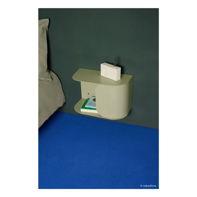Wall-mounted bedside table in lacquered steel | Almond green