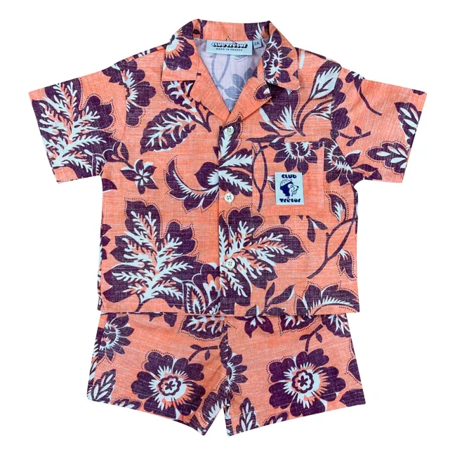 Ensemble Chemise et Short Tiki Waikiki Popeline | Orange