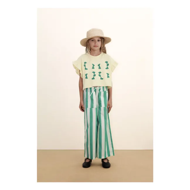 T-shirt Crop Volants Roses Coton Bio | Jaune pâle