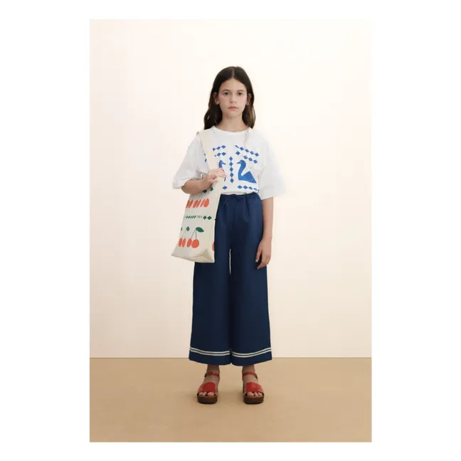 T-shirt in cotone biologico con cigni e rombi | Bianco