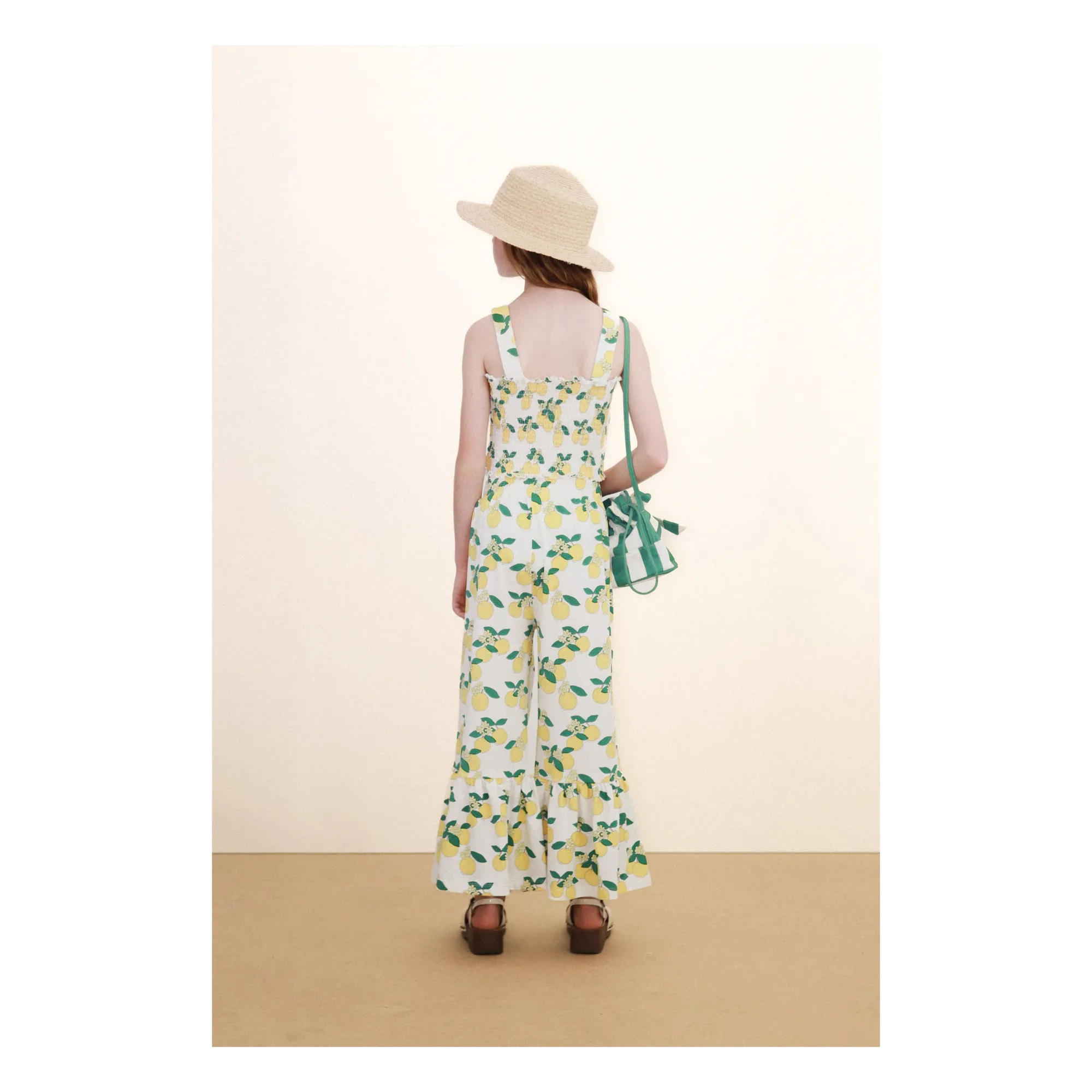 Pantalon Volants Oranges Coton Bio | Blanc- Image produit n°2