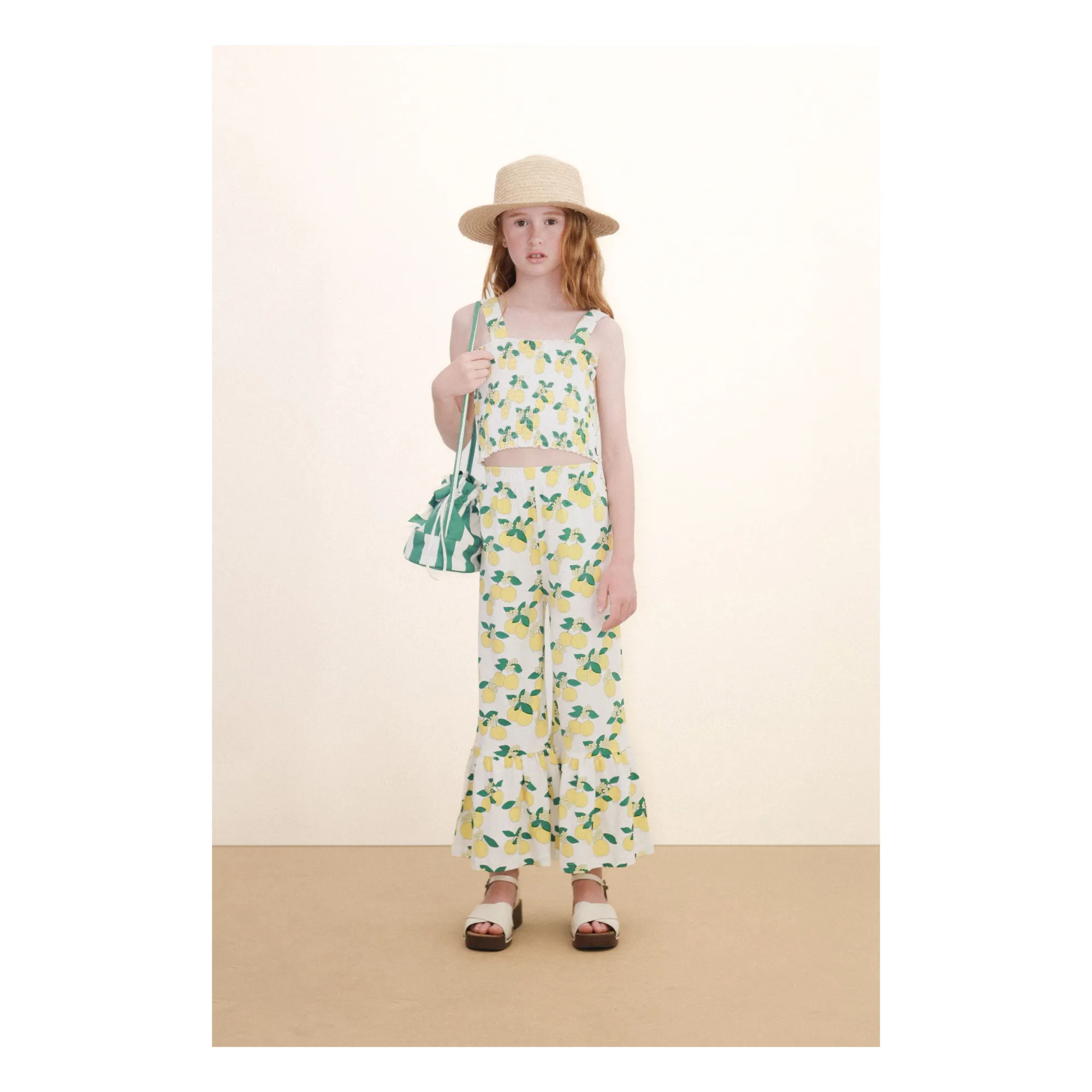 Pantalon Volants Oranges Coton Bio | Blanc- Image produit n°1