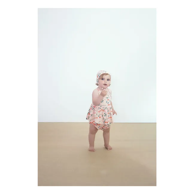 Barboteuse Volants Cerises Coton Bio | Rose