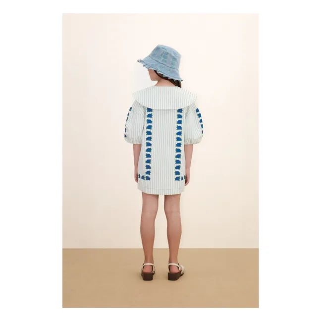 Robe Col Oversize Fleurs | Bleu