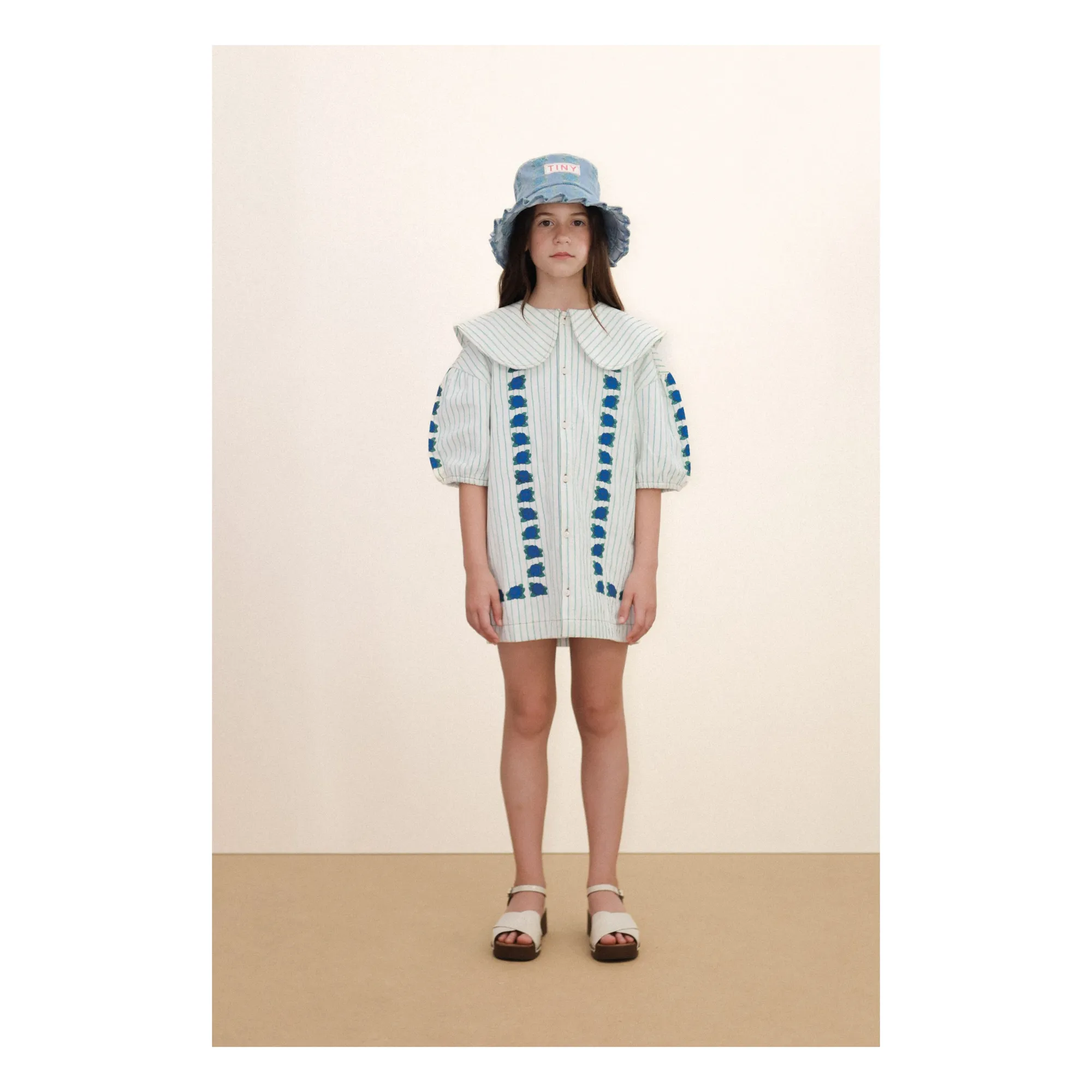 Tinycottons Blue Flower Oversized Collar Dress