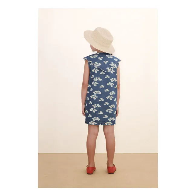 Robe Denim Col Oversize Marguerites | Bleu