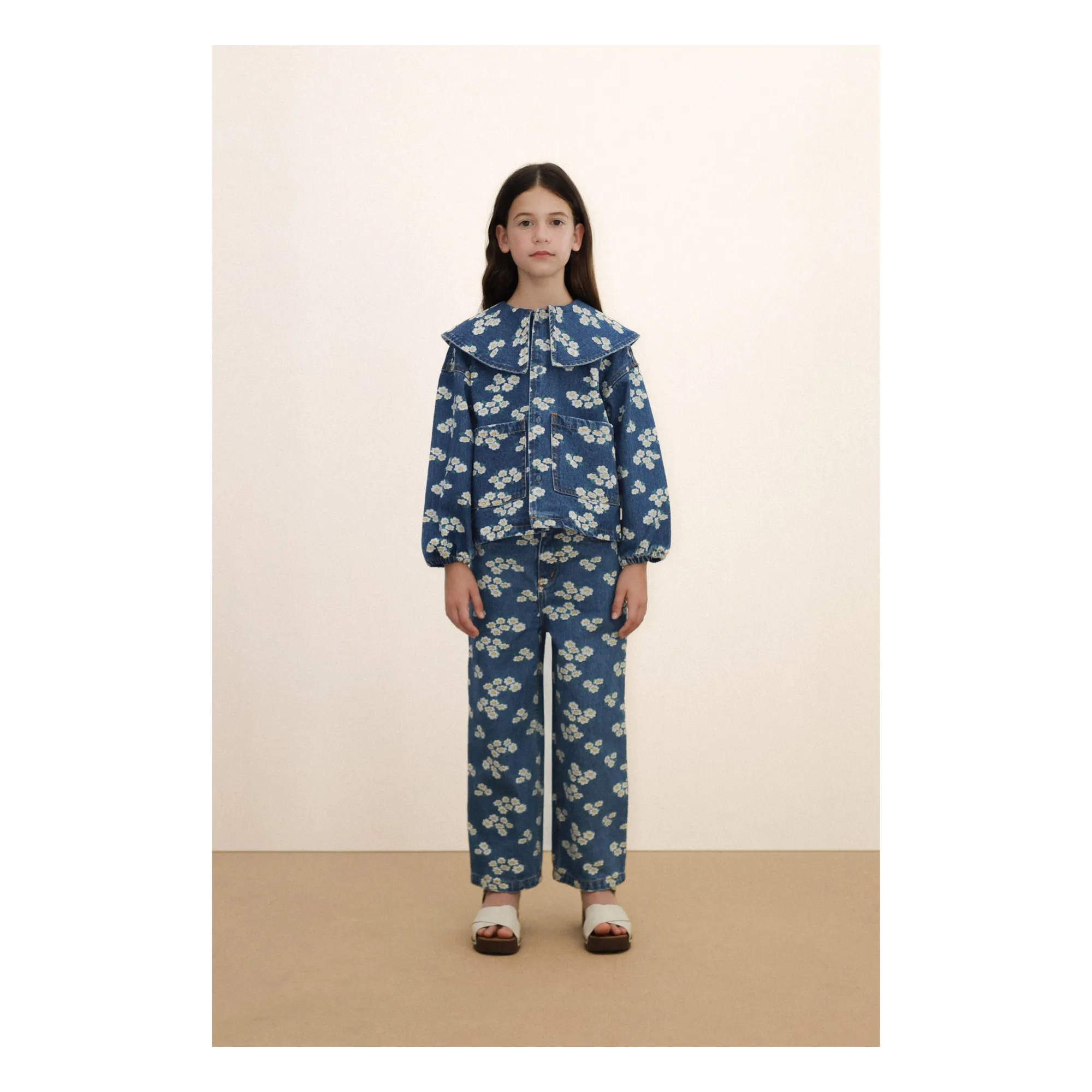 Chemise Denim Col Oversize Marguerites | Bleu- Image produit n°1