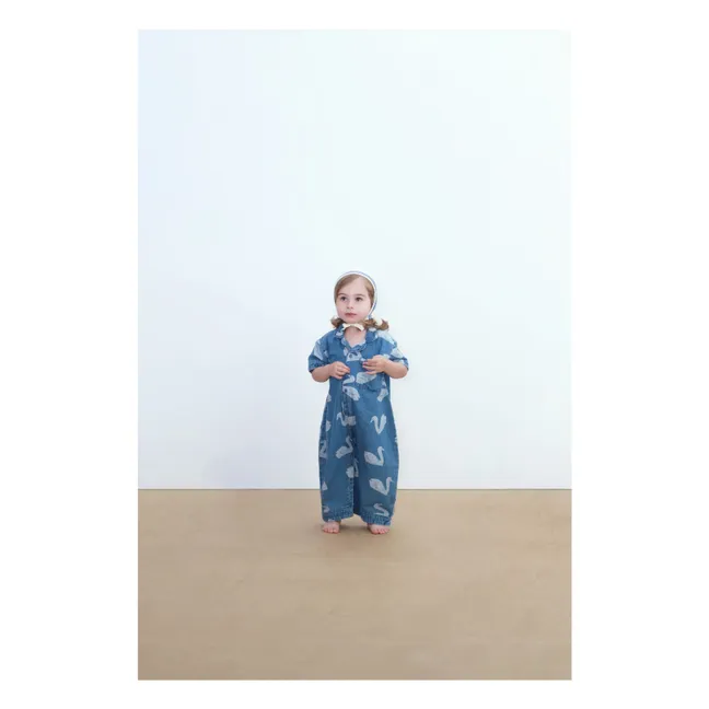 Tuta in denim con cigni | Blu