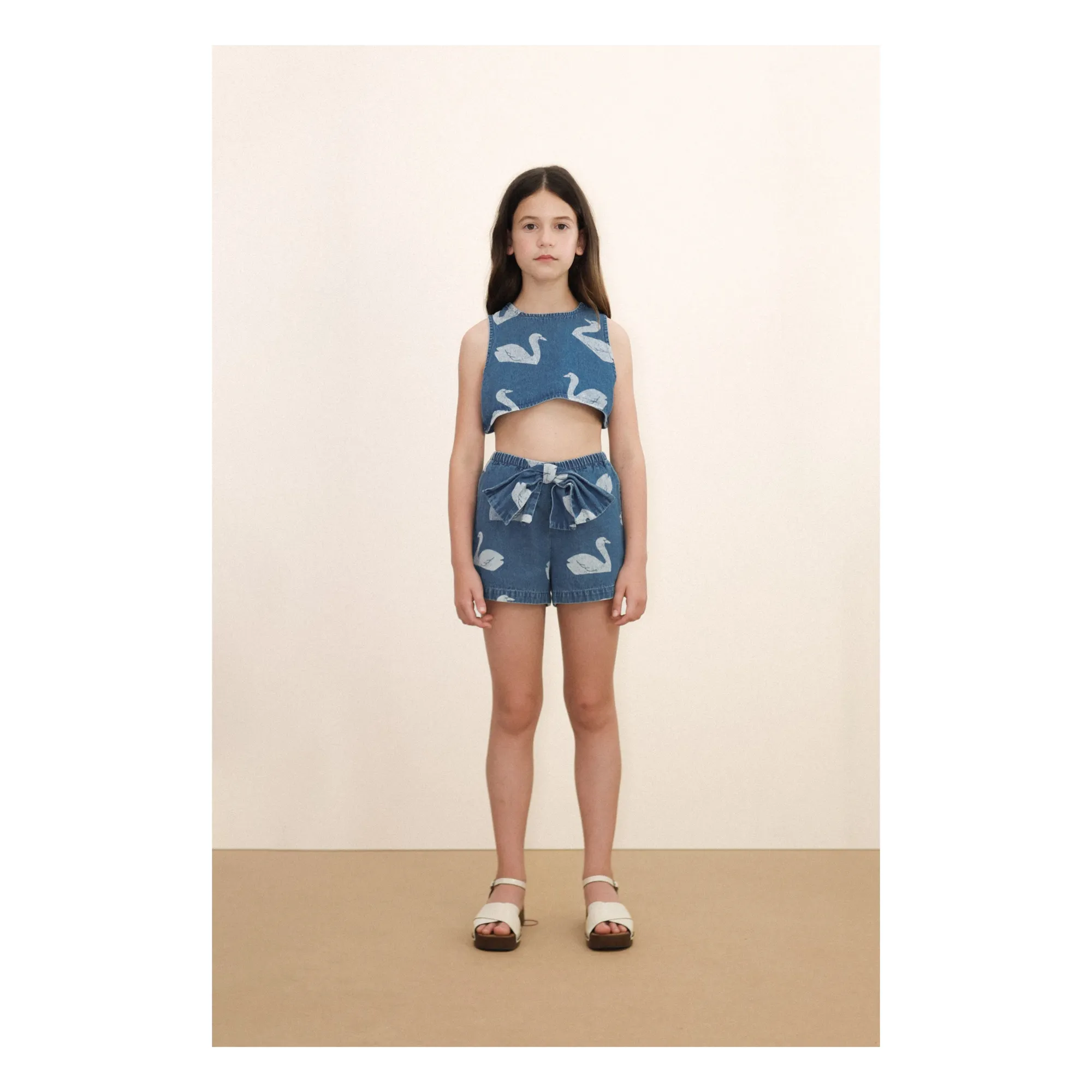 Tinycottons Blue Crop Top Denim Swans