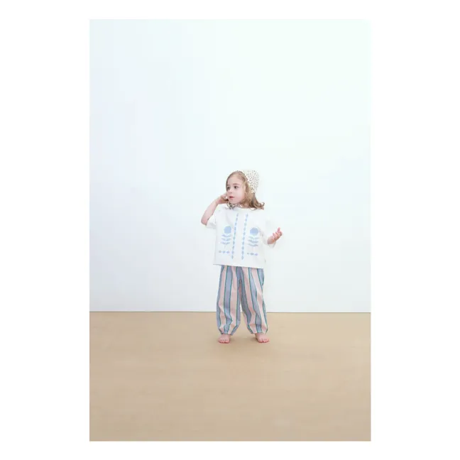 Gestreifte Popeline-Hose | Blassrosa