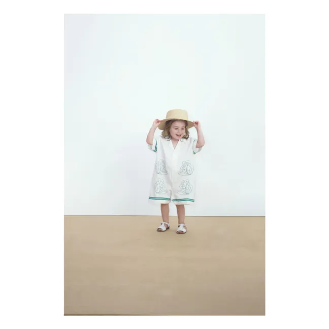 Combishort Oversize Fleurs Lin | Blanc