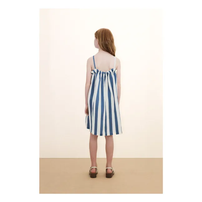 Abito in lino a righe senza spalline | Blu