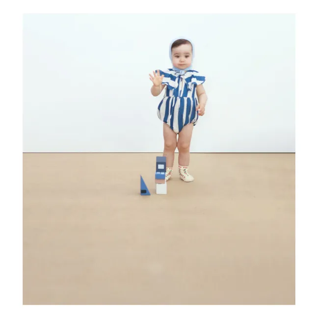 Linen Striped Ruffle Bodysuit | Blue