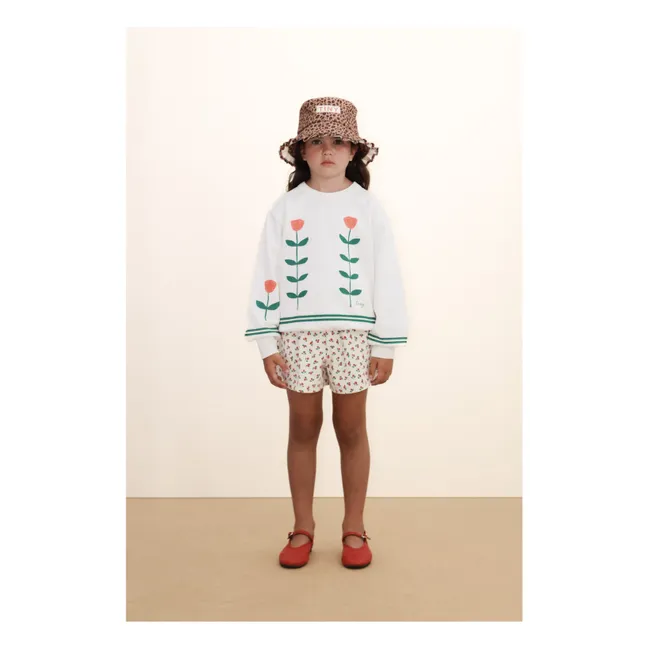 Short Côtelé Roses Coton Bio | Blanc