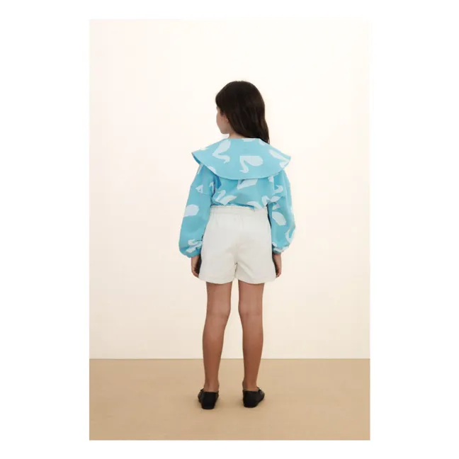 Sweat Boutonné Colerette Cygnes  | Bleu ciel