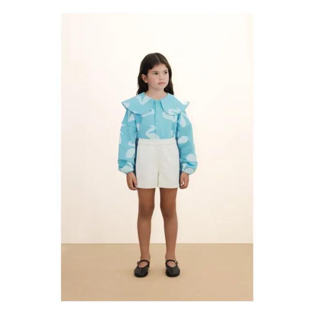 Sweat Boutonné Colerette Cygnes  | Bleu ciel
