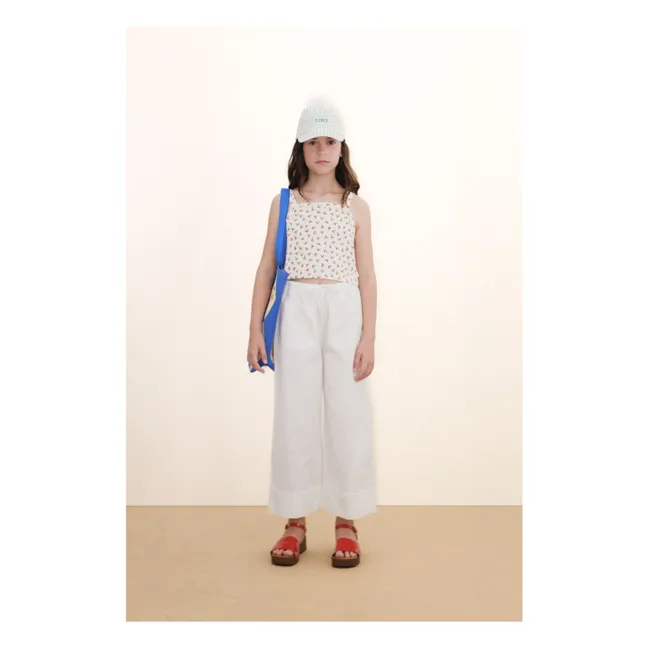 Top Côtelé Roses Coton Bio | Blanc