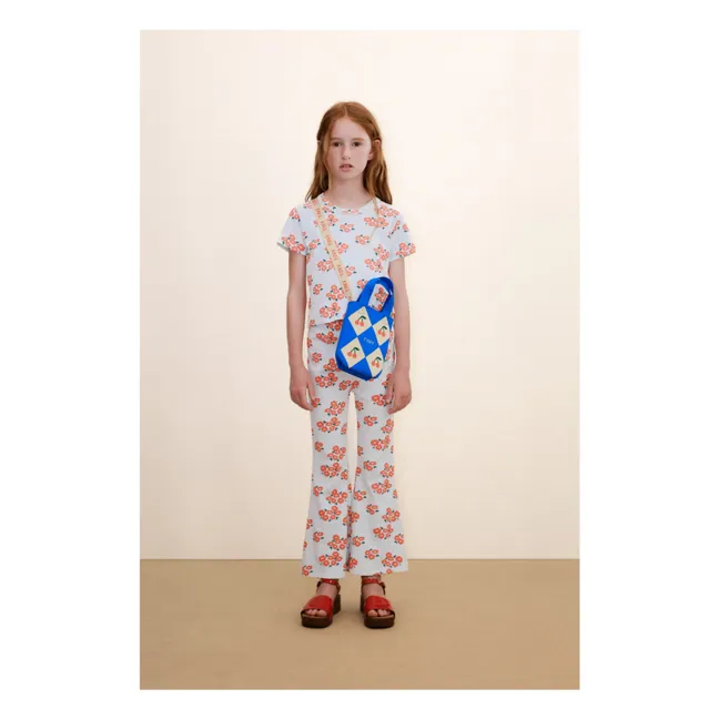 T-shirt Côtelé Fleurs Coton Bio | Bleu pâle