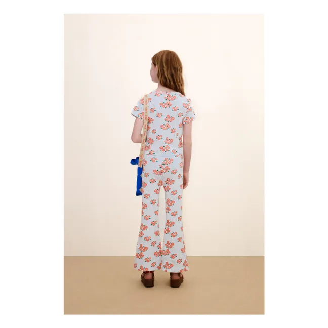 T-shirt Côtelé Fleurs Coton Bio | Bleu pâle