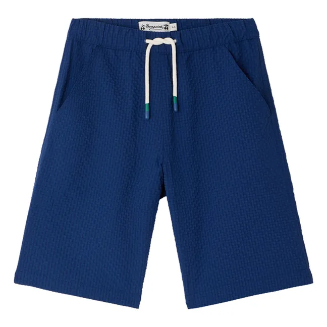 Pantalones cortos Ethan Seersucker a cuadros Fibras recicladas | Azul índigo