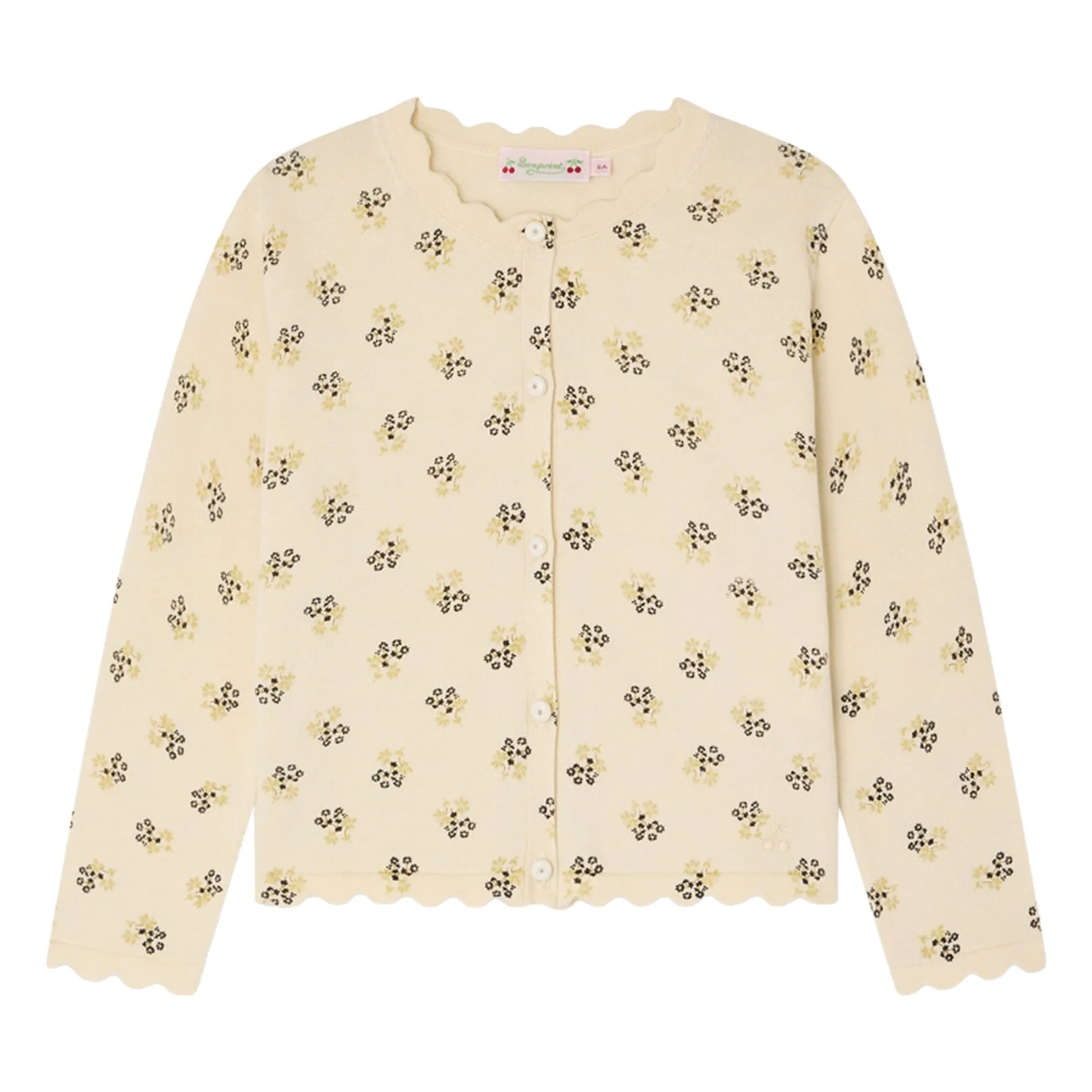 Bonpoint Girls Ecru Lume Fleuri Organic Cotton Cardigan